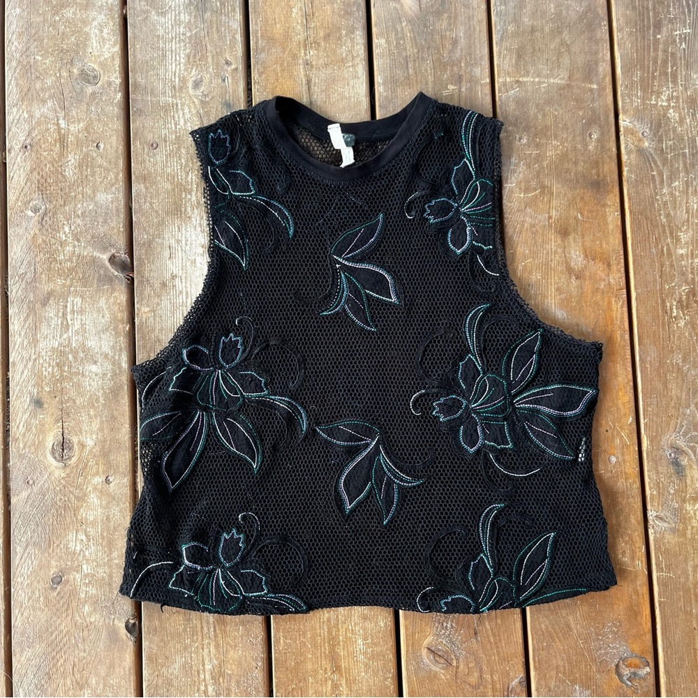 FP Crocheted Black Tank